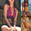 2Pcs/Set Halter Swimsuit Padded Sleeveless Ethnic Print Bikini Set for Swimming