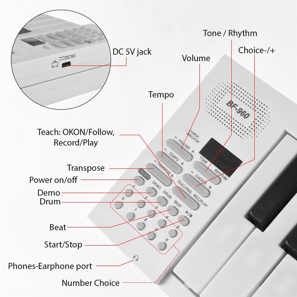 61-Tasten faltbares elektronisches Klavier Multifunktionale elektronische Klaviatur LED-Anzeige Wiederaufladbarer Akku für Anfänger