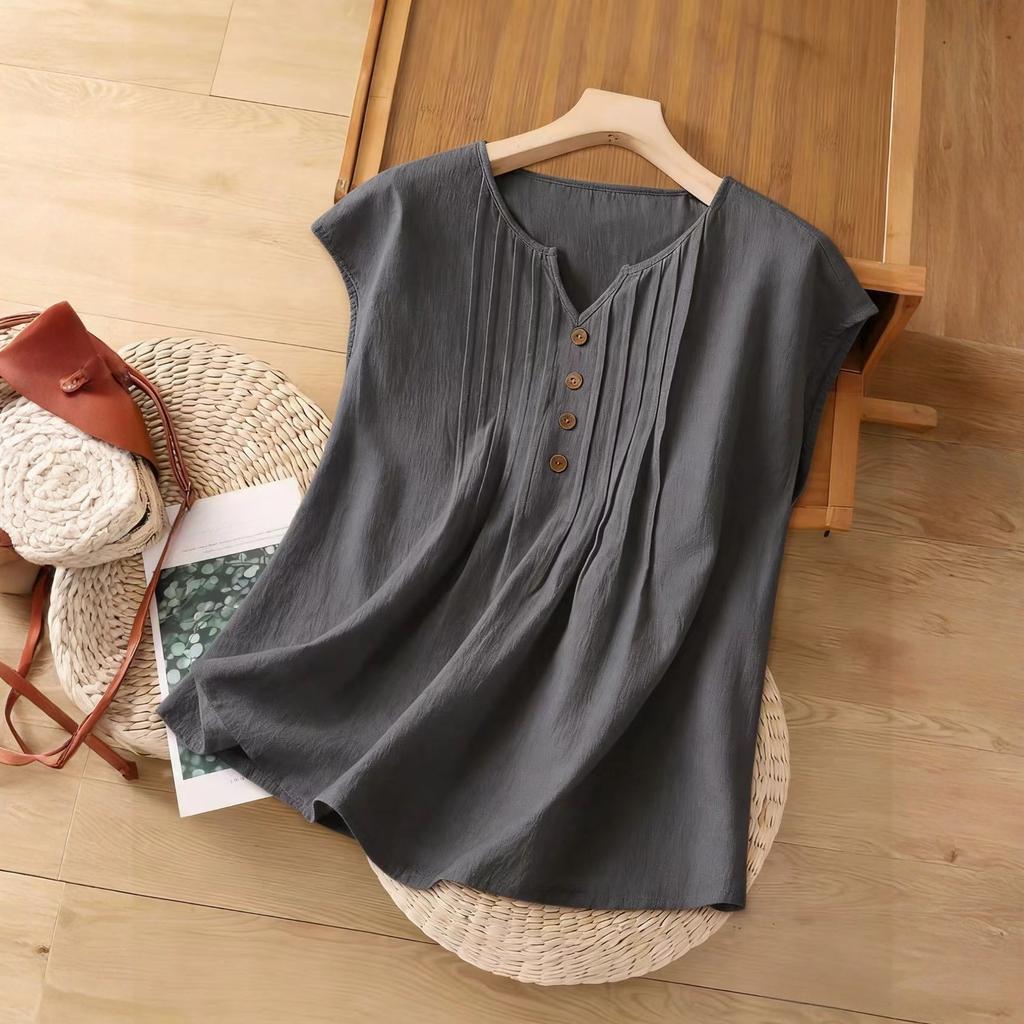 Women's Fashionable Multi-Color Loose Casual Button Cotton Linen Top