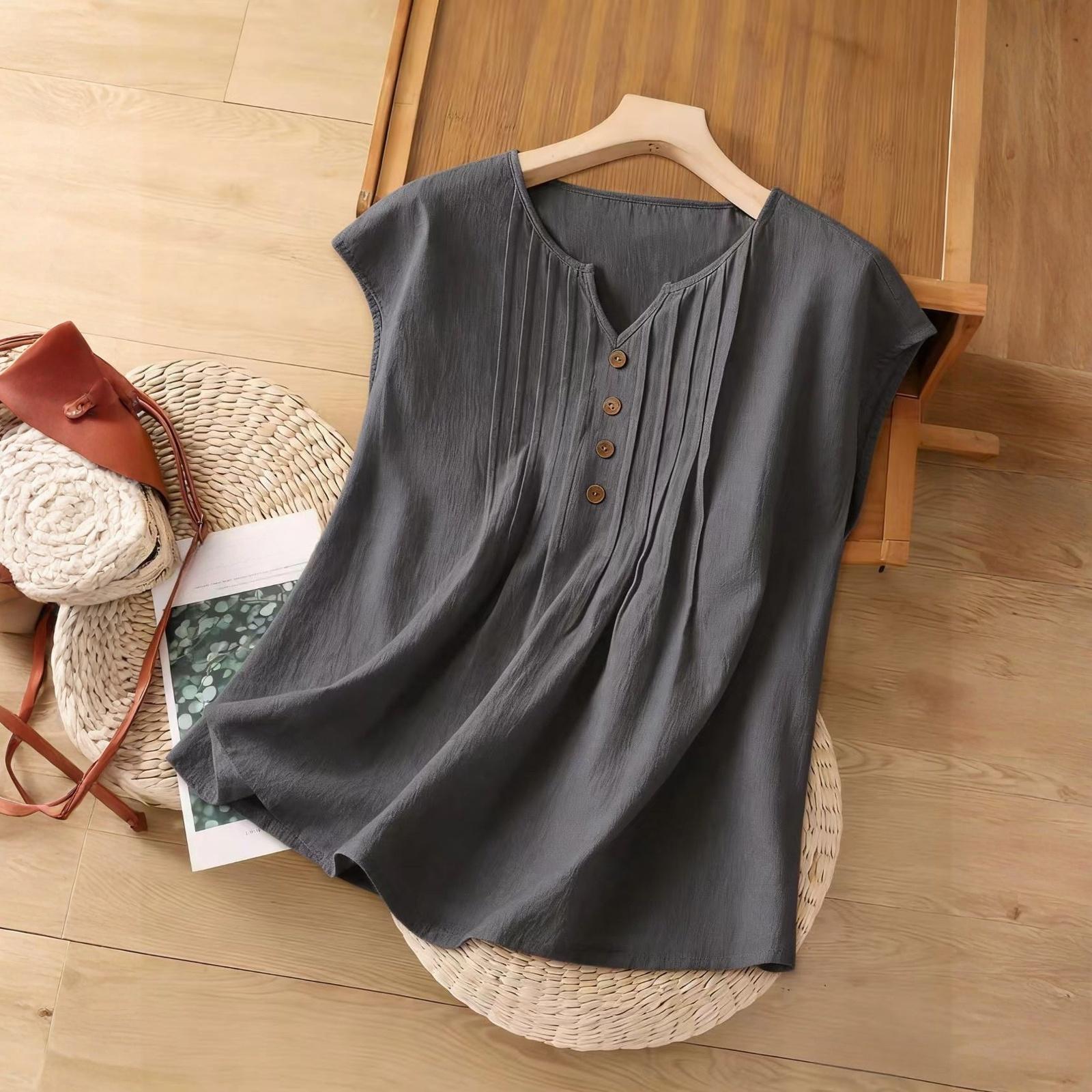 Женская модная многоцветная свободная повседневная хлопково-льняная блузка на пуговицах M