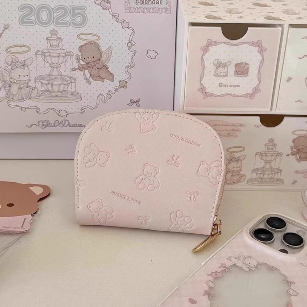 

Fashion Cute Bear Girls Short Wallet Pink 9 Card Slots Zipper Coin Purse Portable PU ID Card Bag Woman