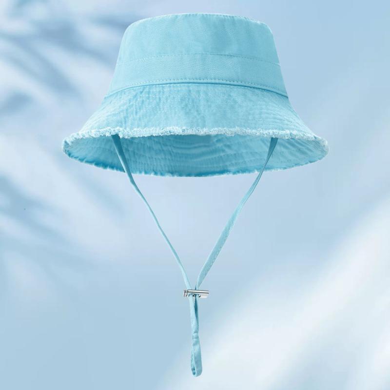 Raw edge cotton bucket hat embroidered female color visor, shopping sun protection hat