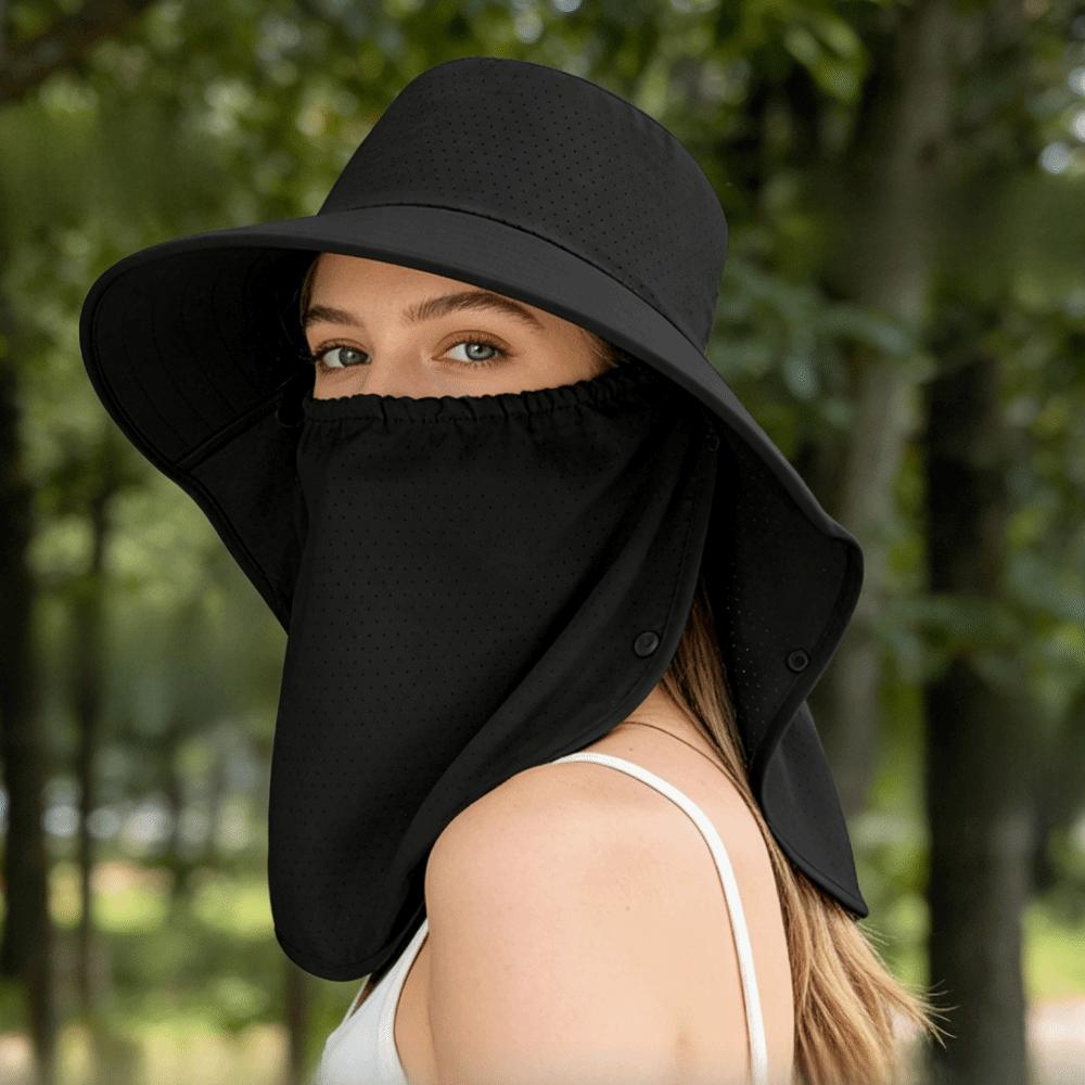 Solid Color Shawl Mask Hat Wide-Brimmed Neck Protection Cap Windproof Rope Picking Tea Hat  Summer