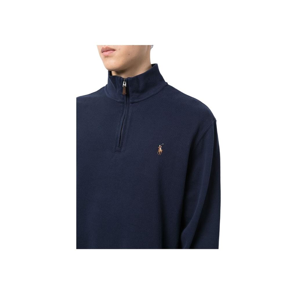 Polo Ralph Lauren FW22 Logo Embroidered High Neck Half Zip Long Sleeve Sweatshirt Men Sweatshirt Dark-Blue 710671929-029
