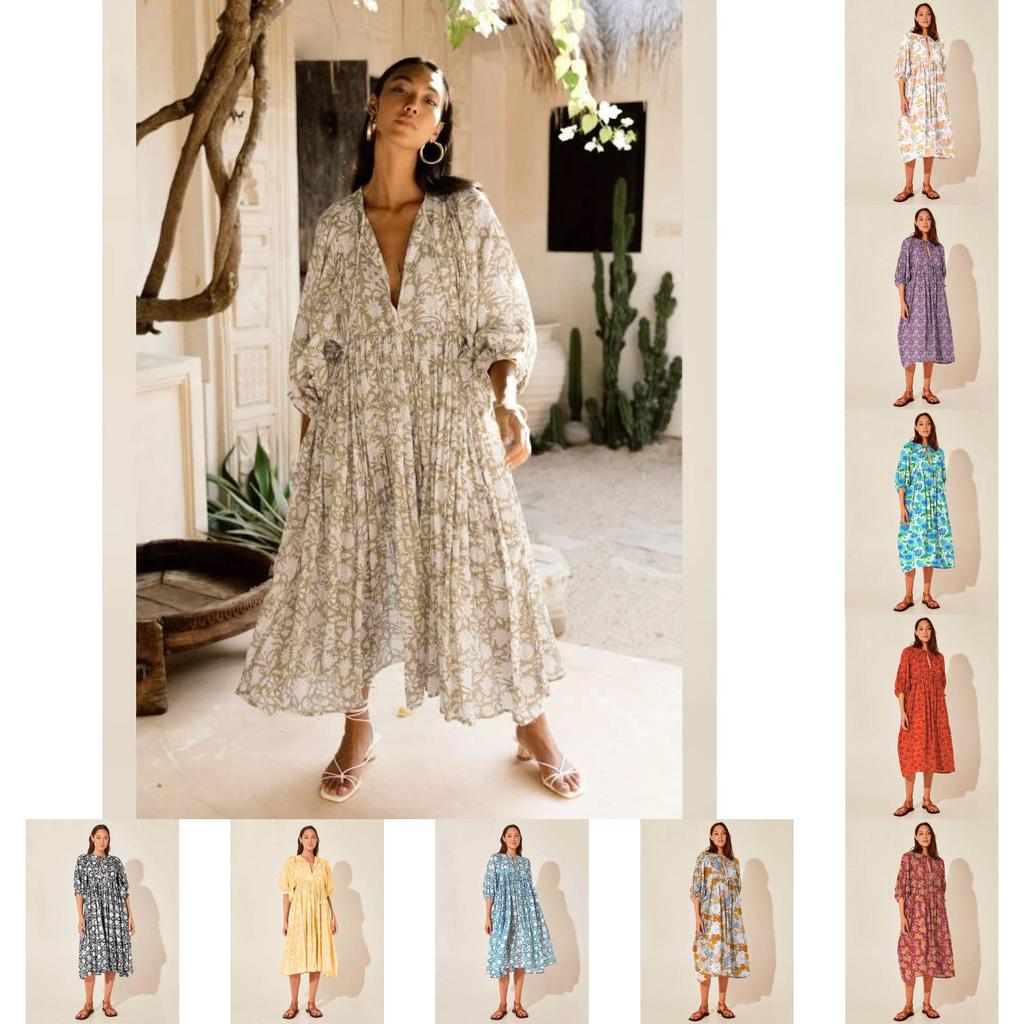 Vestido de Verano Floral con Corte Holgado y Cinturón de Lazo para Mujeres Casual