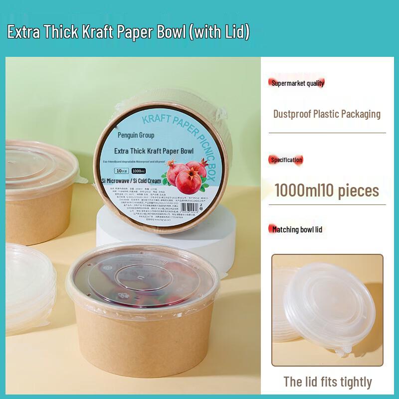 Disposable Kraft Paper Food Bowls with Lids