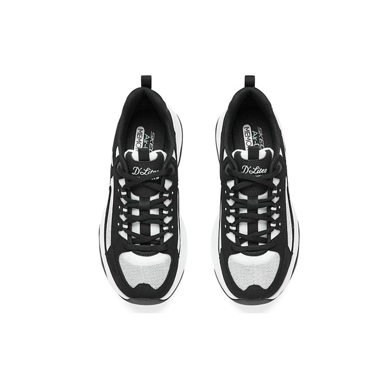 Skechers DLites 4.0 Zapatillas Panda Rayo Cuero Malla Moda Caña Baja Zapatillas Papá Zapatillas Mujer Negro Blanco 896114-BKW