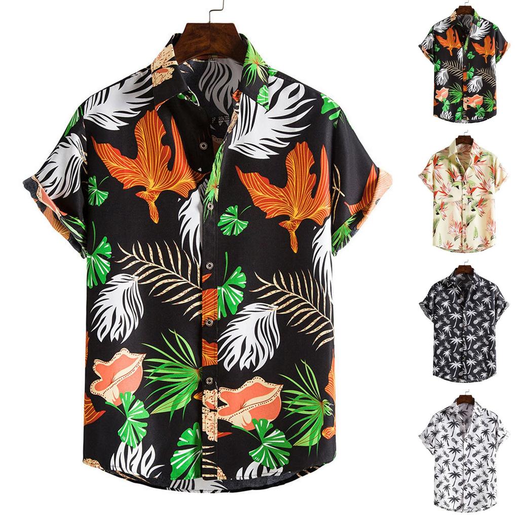 Jarní a letní pánská plážová košile Havajská květinová košile s krátkým rukávem