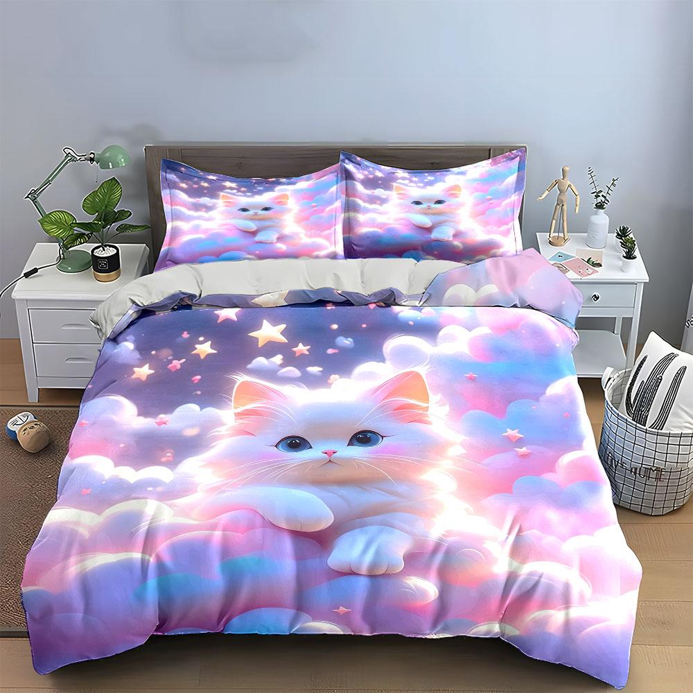 Dreamy Cat Themed Decor Set Multiple Sizes Kid'S And Adults' Bedroom Exquisite 3Pc Bedding Set, Gift