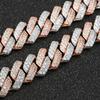 Hot Selling Hip Hop Jewelry 14mm Bling CZ Iced Out Rose Gold and Rhodium Plated Two Tone Prong Cuban Link Bracelet