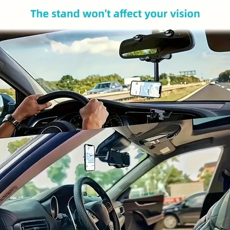 Car Rearview Mirror Phone Holder 360° Retractable Rotatable Cell Phone Holder Clip Mobile Phone GPS Support Phone Mount Stand