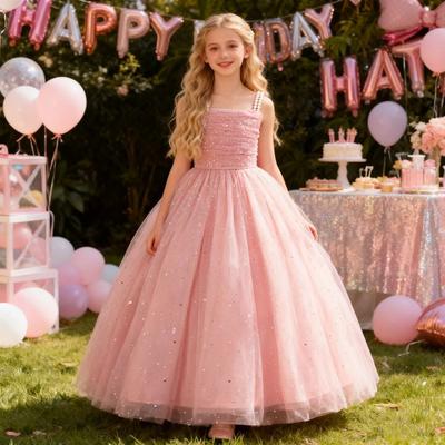 Elegantes Pailletten Brautjungfern Mädchenkleid Sommer Große Schleife Tüll Hochzeit Prinzessin Party Abschlussballkleider Mädchen Geburtstag Abendballkleid
