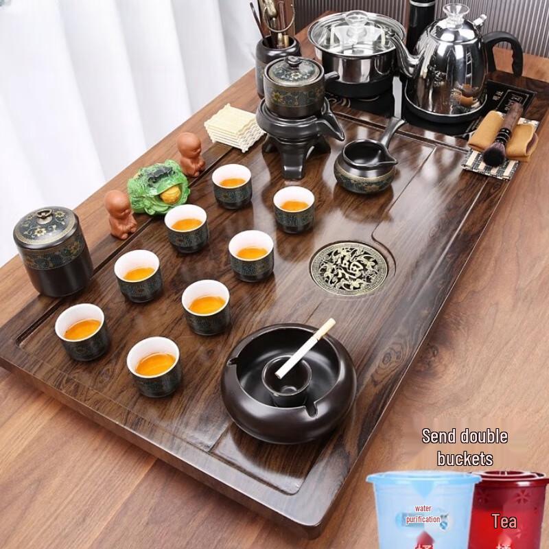 Modern Automatic Kung Fu Tea Set with Integrated Tray and Electric Kettle