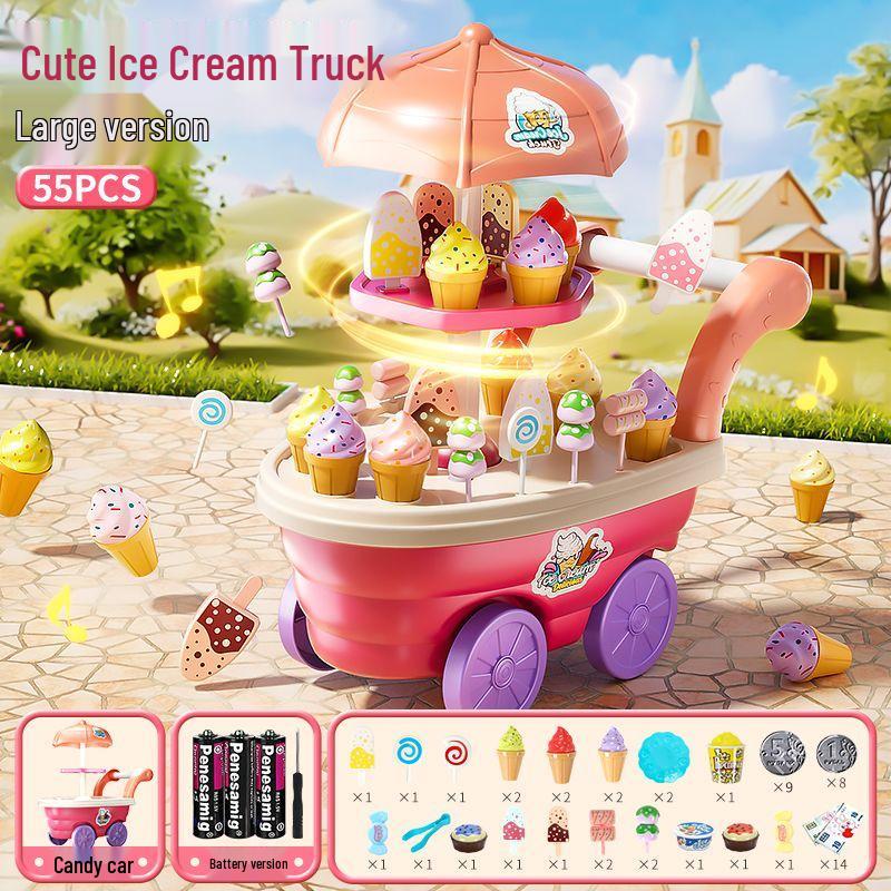 Musikalische Eiswagen-Spielset für Kinder: Rollenspiel Süßigkeiten- und Eiscreme-Maschine