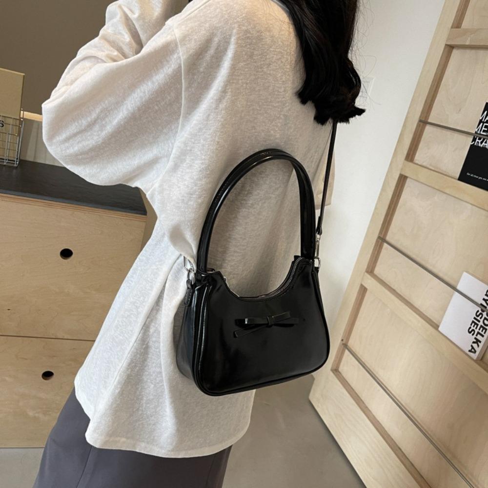 

PU Leather Bowknot Crossbody Bag Solid Color Women Handbag Casual Bow Shoulder Bag Girls коричневий