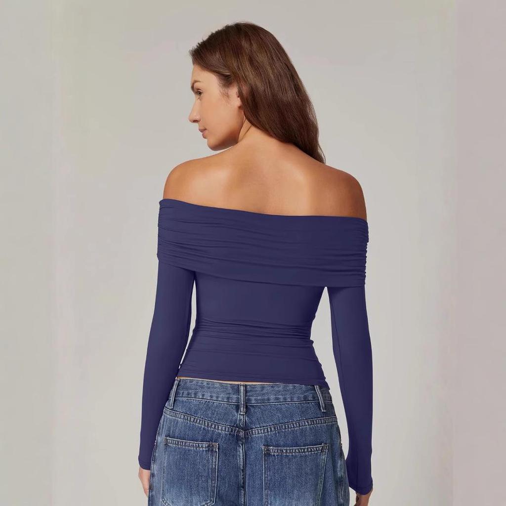 European & American Women's Strapless Double-Layer Long-Sleeve Pullover Top - 2024 Trendy Off-Shoulder Style