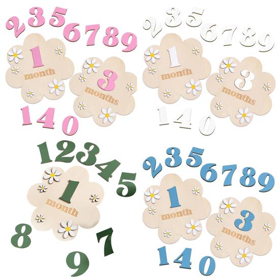 Baby Monats Meilenstein Karte Schild Holzblumenbrett mit 10 austauschbaren Zahlen für Neugeborenen Wachstums-Tracker Foto Requisite Babyparty Kinderzimmer Dekor