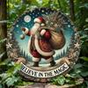 Christmas Santa Claus Snow Scene Metal Wall Art Round Home Decor Sign