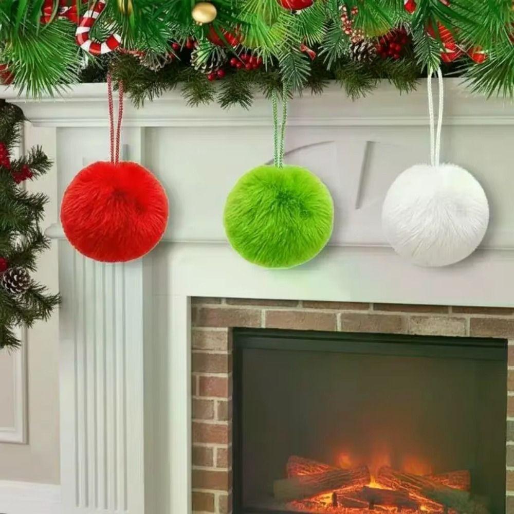 12Pcs Solid Color Fluffy Ball Hanging Ornament Furry Pom Poms Hanging Pendant Christmas Ornament