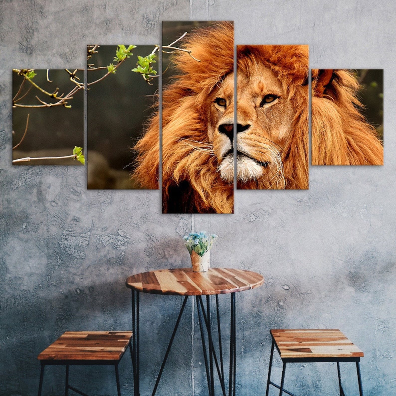 

Lonely Lion Wildlife Animal 5 Piece Five Panel Wall Canvas Print Modern Art Poster Home Decor Gift For Him For Her 20X35 20X45 20X55CM