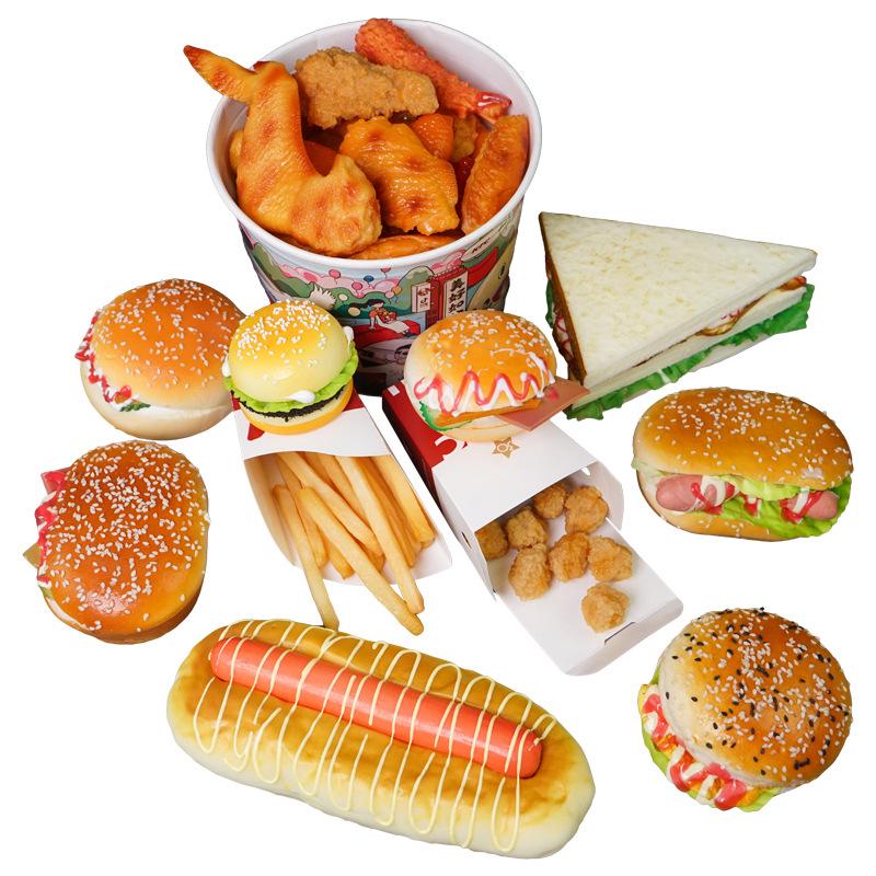 Fried Chicken and Snacks Fake Food Model: KFC-Style Props Set with Hamburger, French Fries, and Orleans Chicken Leg
