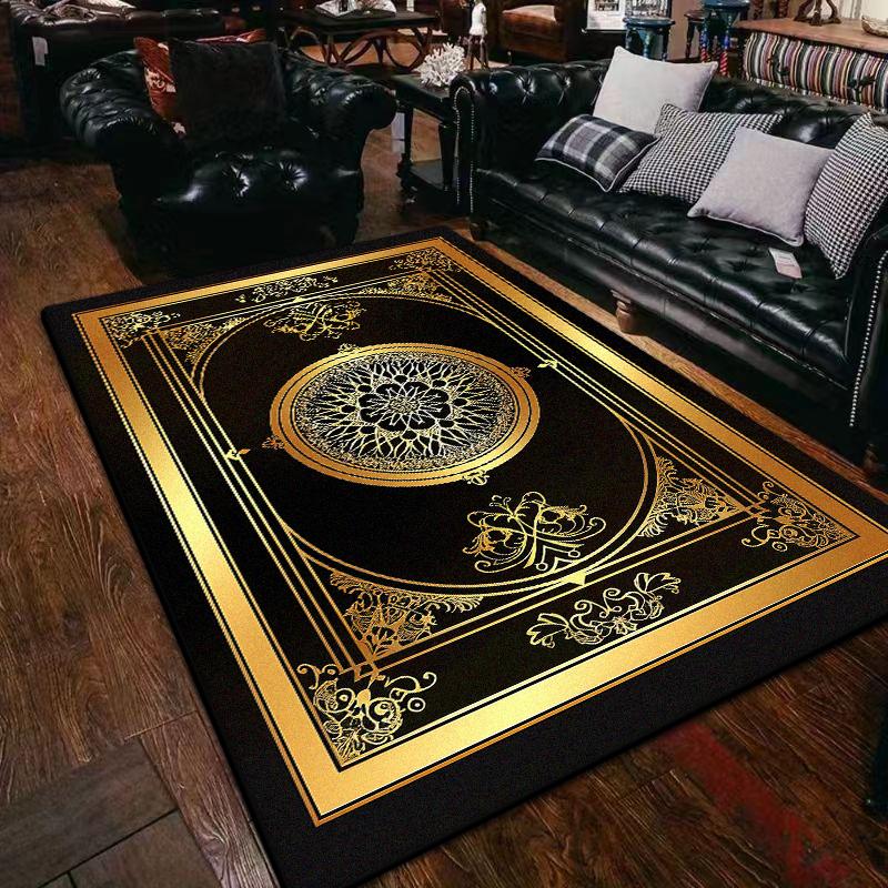 Senior Golden Border Home Decoration Luxury Living Room Rugs Soft Flannel Coffee Tables Mat Easy Clean Non-slip Carpet for Rooms