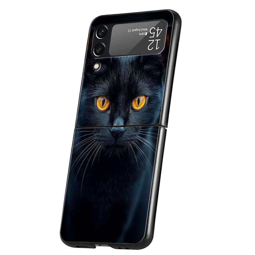 Phone Case for Samsung Galaxy Z Flip 3 4 5 6 Folding Black Shell Black Cat For Samsung Z Flip4 Flip5 PC Hard Cover
