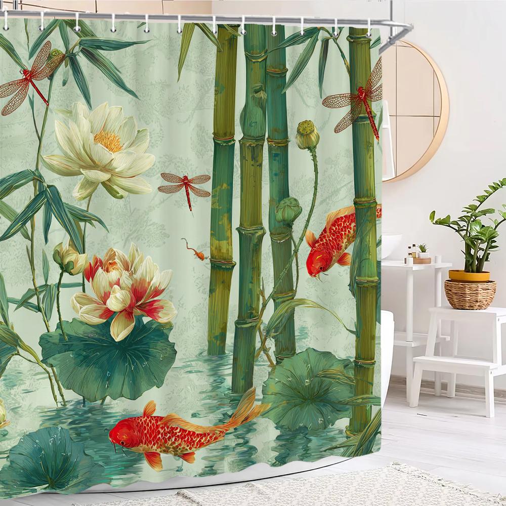 Underwater World Chinese Fish Style Shower Curtain, Bathroom Decorative Shower Curtain, Polyester Shower Curtain With Hooks W60H190(CM)-1 Pcs
