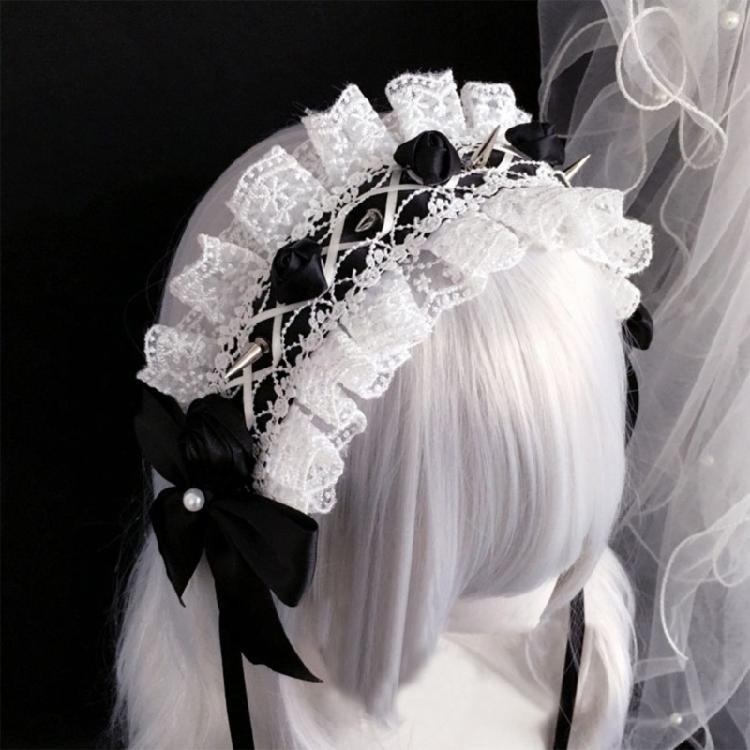 Punk Rock Rivet Headwear Cool Bowknot Hair Hoop with Spikes Decors for Music Festivals and Nightclubs