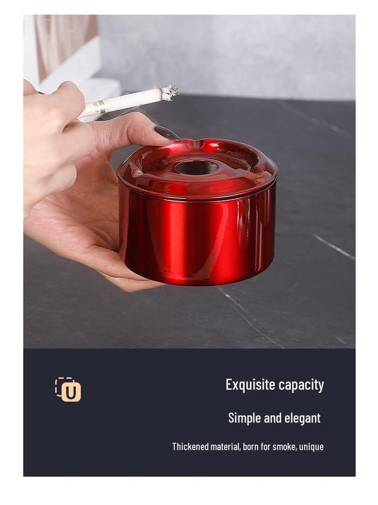 Lidded Stainless Steel Ashtray - Anti-Fly Ash Design for Home, Cafe, and Bar