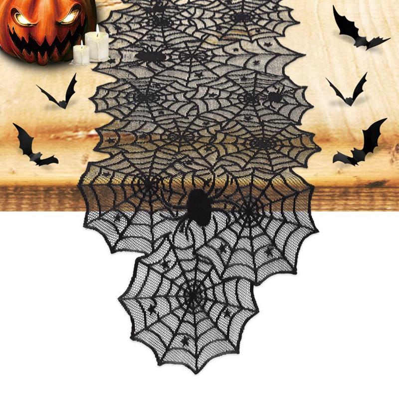 Halloween Tablecloth Spider Web Fireplace Towel Spider Table Runner Lampshade Halloween Decoration Set
