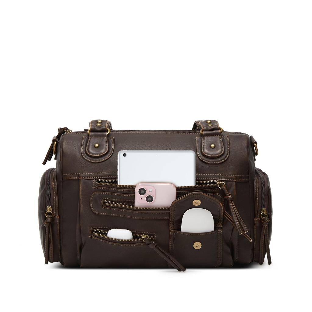 Zipper Retro Hot Girl Motorcycle Bag Large Capacity Bronze French Shoulder Bag