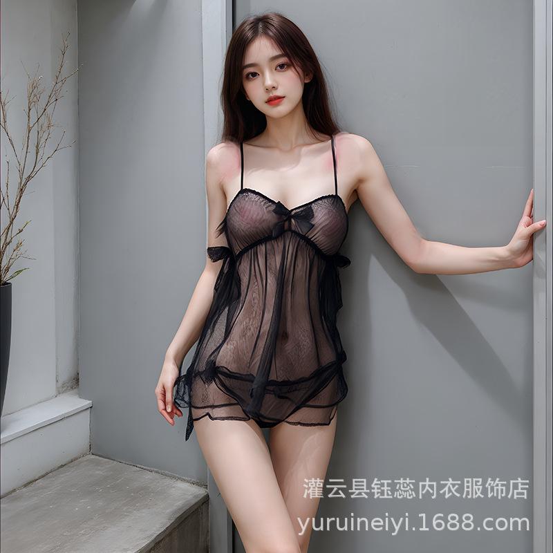 Sexy transparent female sexy suspender mesh nightdress female gauze skirt sexy