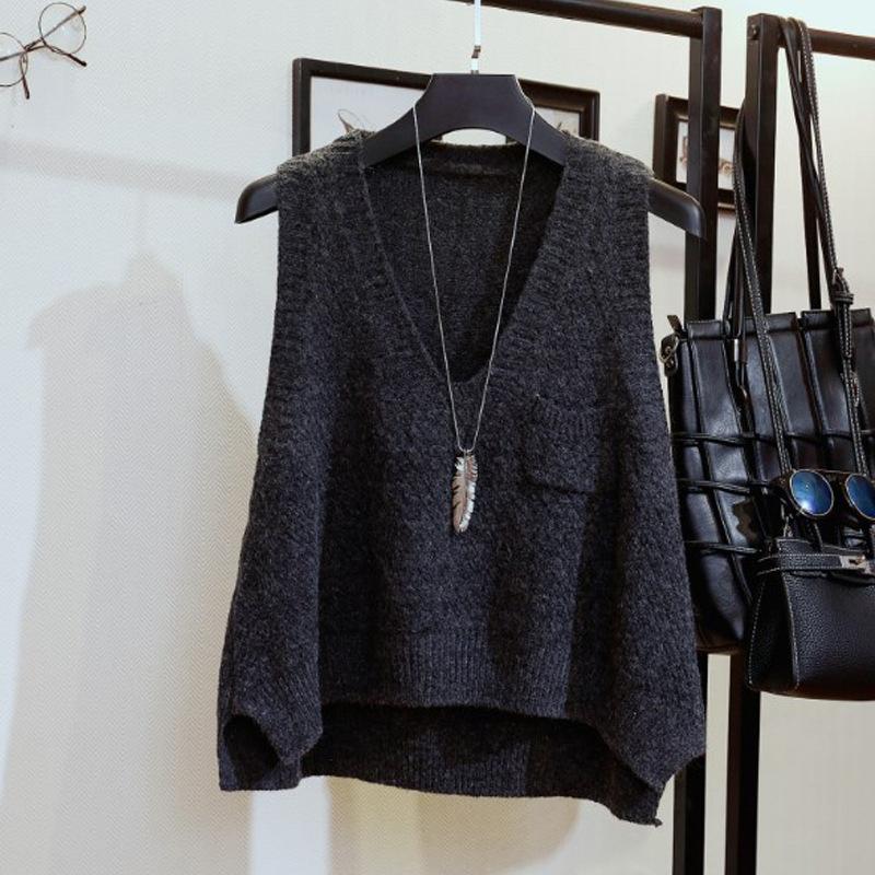 

Жилет свитер с V-образным вырезом корейская версия короткий жилет свитер жилет женский безрукавный свитер камзол куртка One size прохладный черный