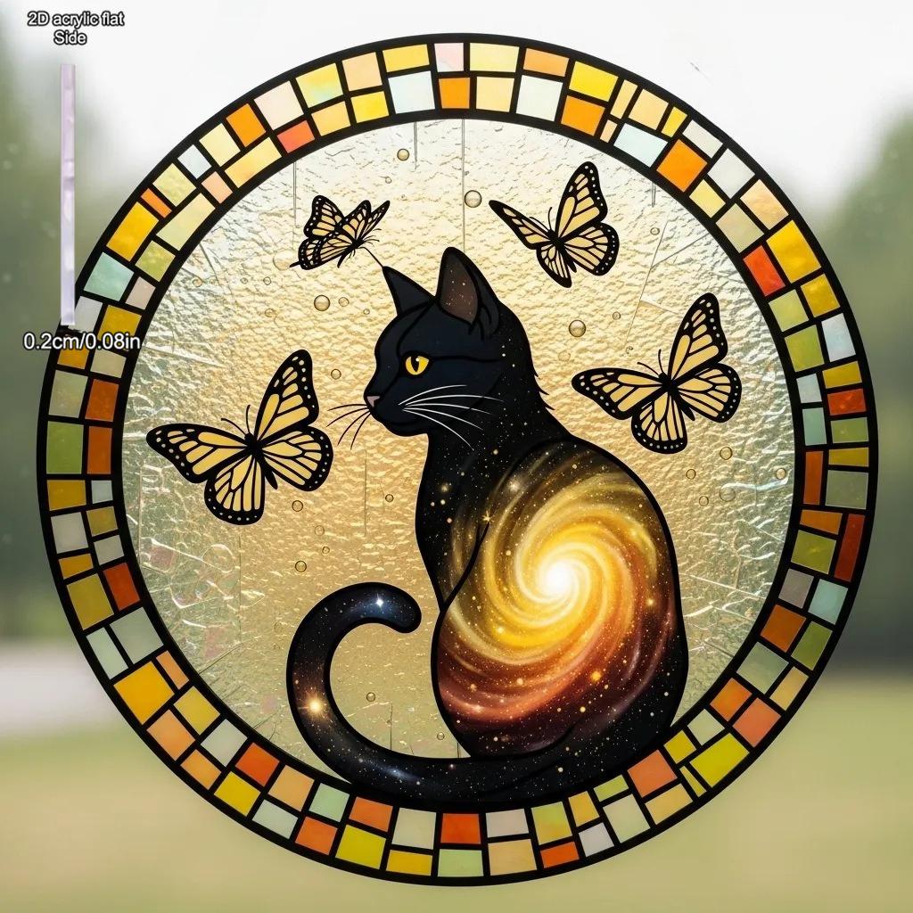 New Cat Painting Style Love Cats Pet Acrylic Maple Leaf Light Catcher, Celebration Home & Door Decor, Christmas & New Year Gifts