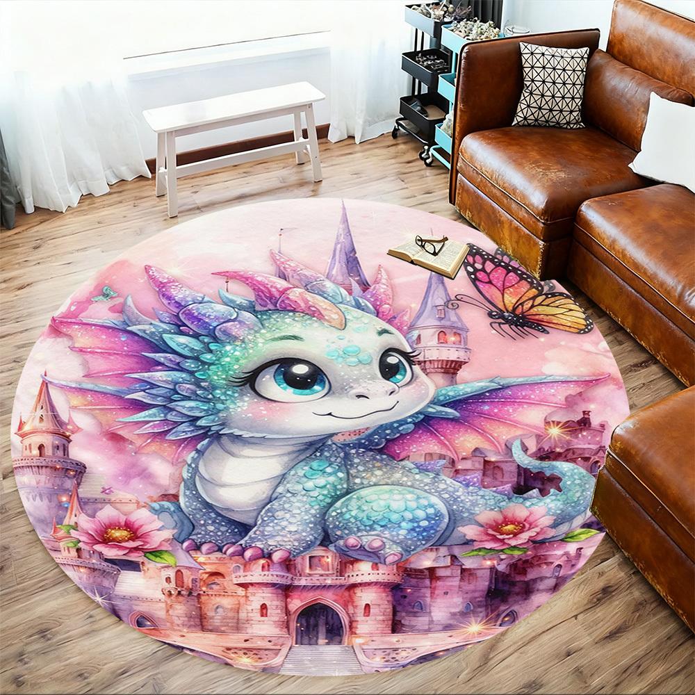 1PC Dragon Fantasy Round Chair mat Area Rug - Non-Slip, Floor Mat for Office, Bedroom, and Indoor Decor -Gift D1127227