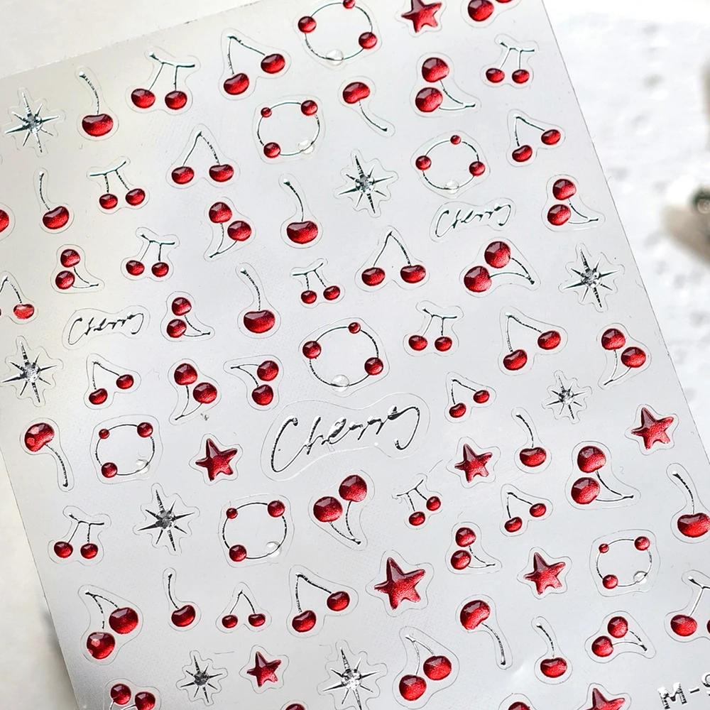 Fruit 5D Nail Art Sticker Apple Strawberry Cherry Love Hearts Bowknot Stars Cartoon Butterfly Manicure Decal DIY