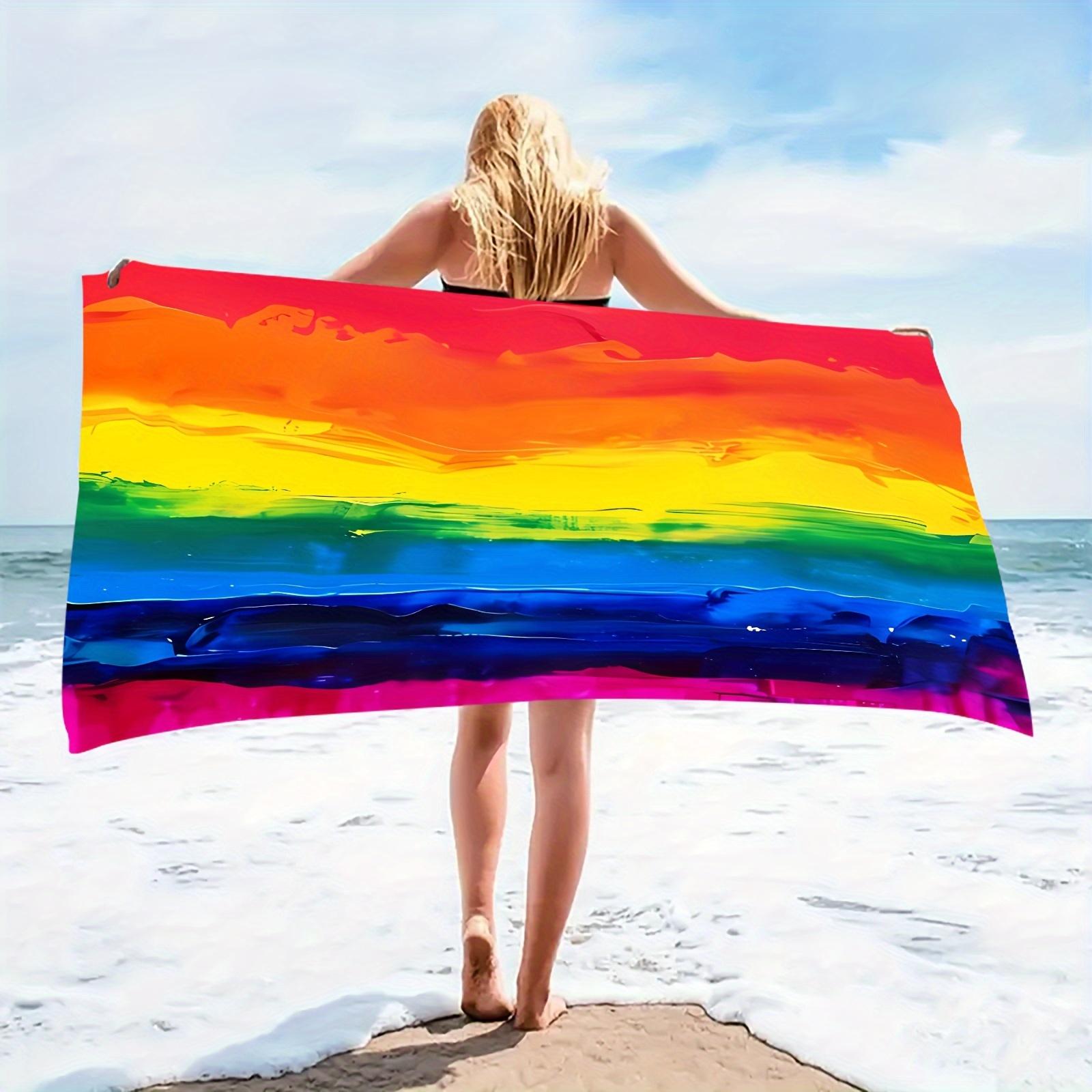

Rainbow Beach Towel, Super Absorbent Lightweight Soft Sun-Proof for Camping Pool Travel Outdoor W40*H60(CM)
