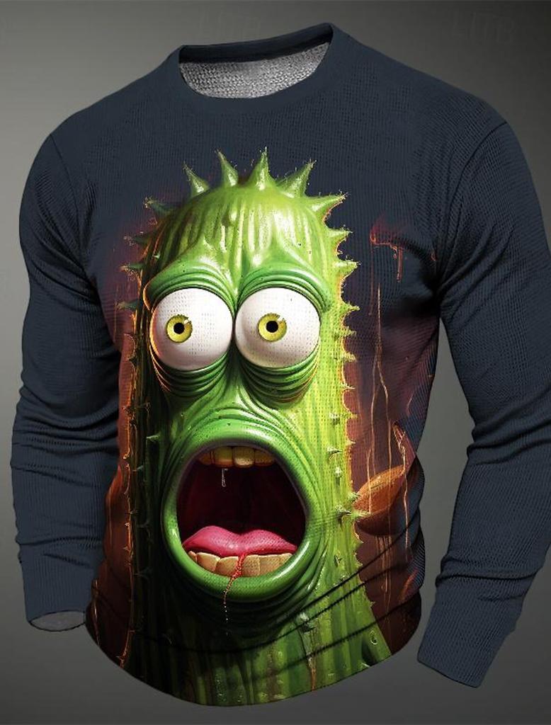 3D Printed Cartoon Cucumber Bitter Melon Pattern Autumn Men's Round Neck Casual Long Sleeve Oversized Pullover Fashion Tops