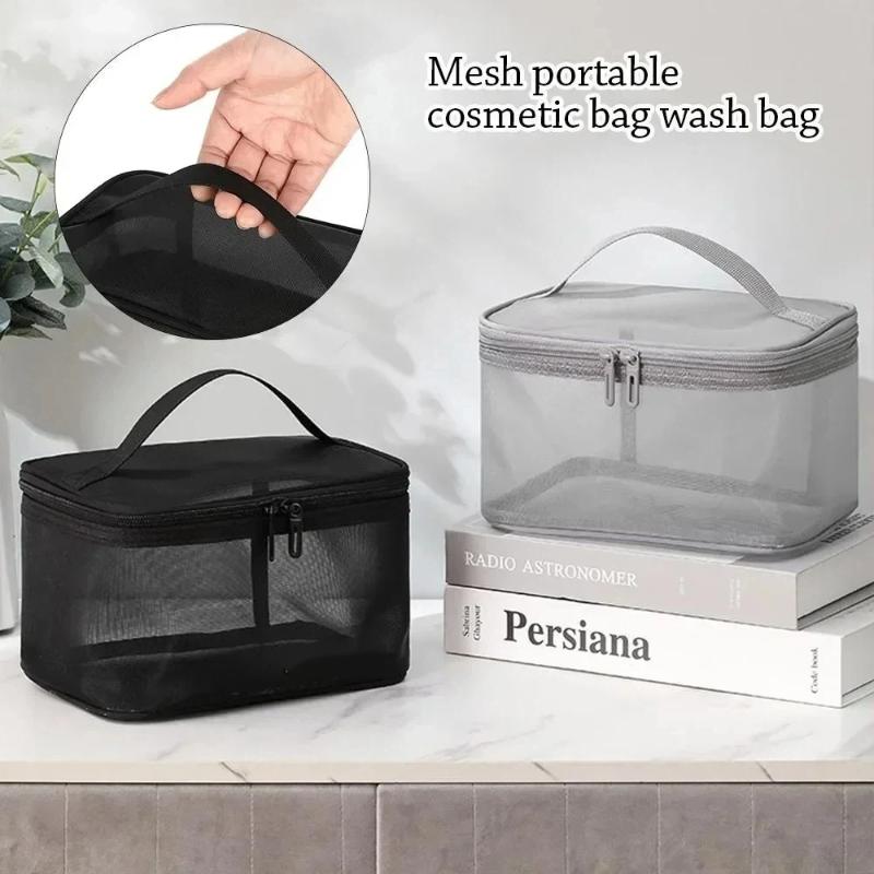 Breathable Mesh Cosmetic Bag Large Capacity Double Layer Anti-scratch Makeup Organizer for Business Trip Daily Travel