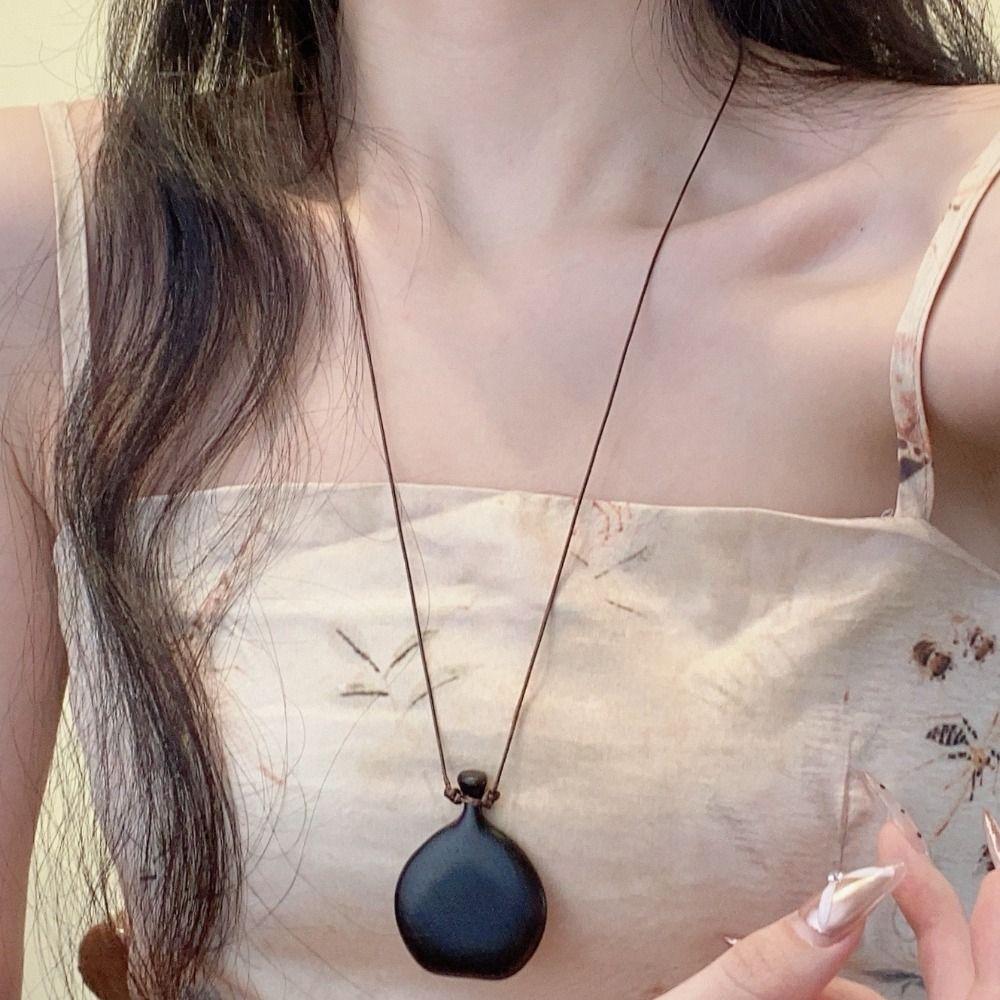 Wood Sweater Chain Necklace Adjustable Rope Chain Long Pendant Necklace  Valentine's Day