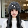 Winter warm ear protection pullover hat children cartoon cute cat embroidered knitted hat showing face small versatile wool hat