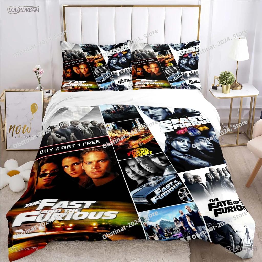 3D Fast Furious Car Enthusiast All Season Bedding Set Printed Duvet Cover Sheet Pillowcase Soft Quilt Cover Full Queen King Size