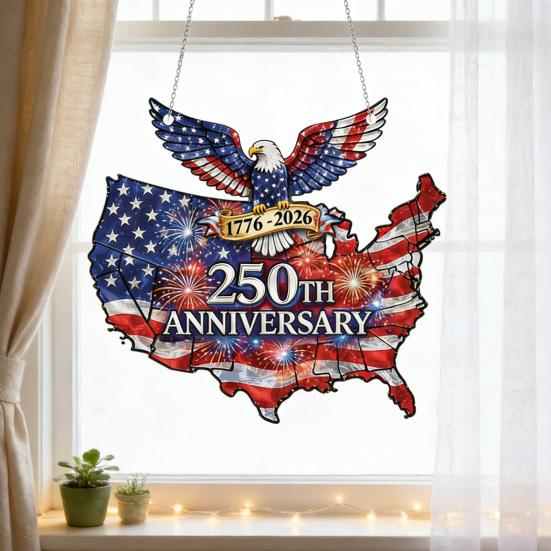 USA 250th Anniversary Suncatcher 1776-2026 Acrylic Window Hanging Ornament American Eagle Patriotic Sun Catcher Memorial Gift for 4th
