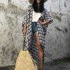 Women Bikini Cardigan Loose Breathable V-Neck Cover-Up Printing Lace-up Design Loose