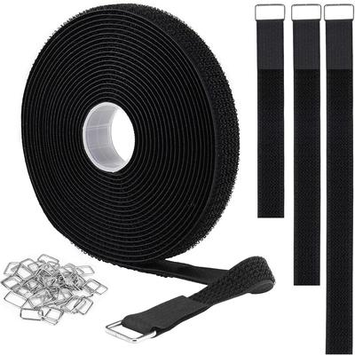 2cm X 5m Hook-and-Loop Tape With 25 Metal Hooks – Reusable Cut-to-Size Cable Ties, Adjustable Fastening Straps, Black (50lb Capacity)