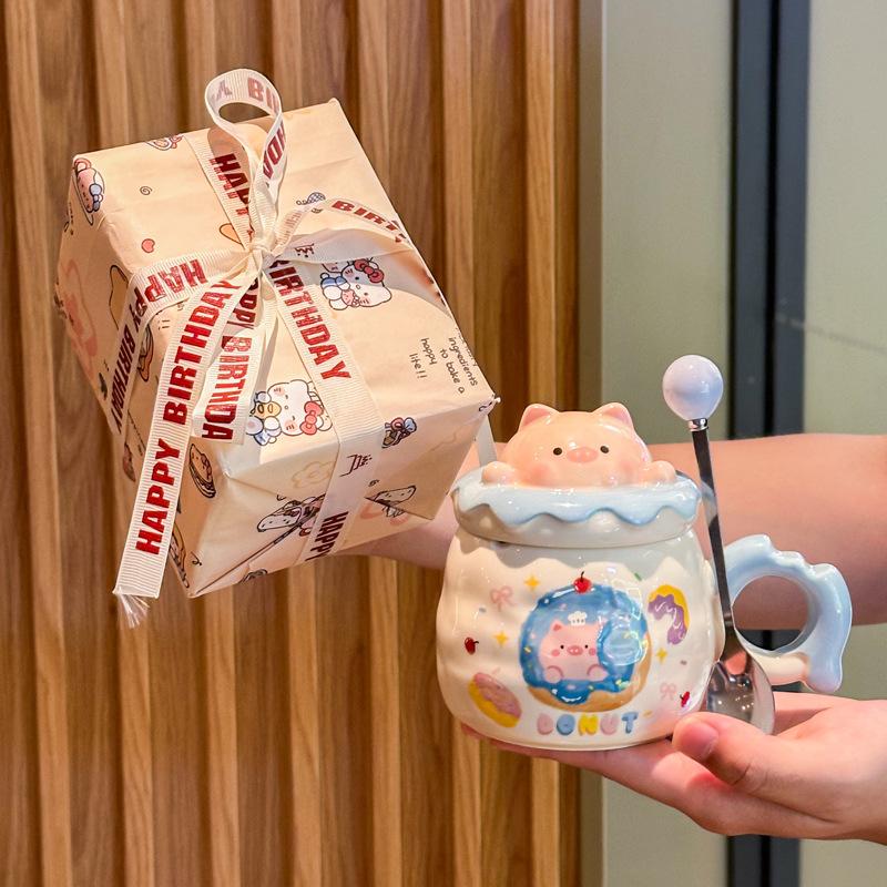 Cute mug girl pig ceramic drinking cup birthday gift souvenir gift box couple practical small gift