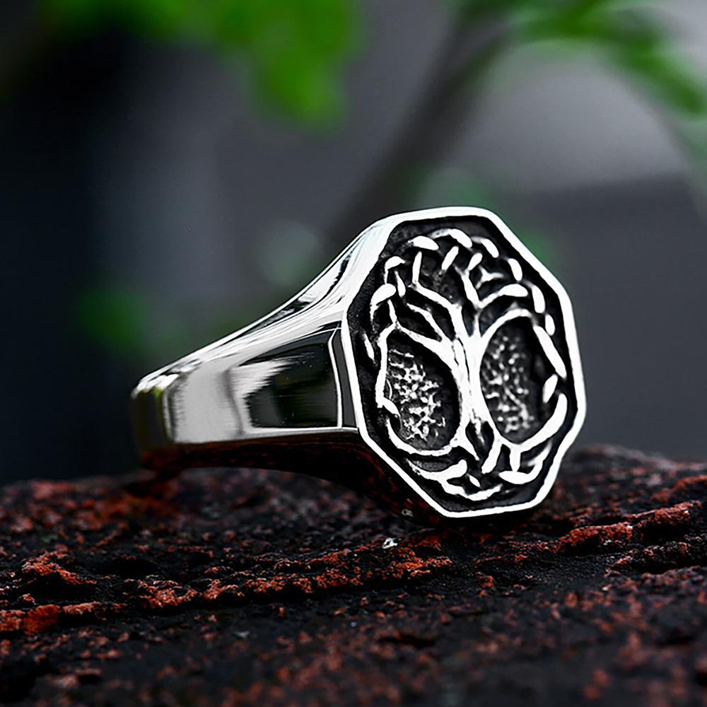 Vintage Viking Tree Of Life Ring For Men Nordic Mythology Stainless Steel Yggdrasils Ring Fashion Amulet Viking Jewelry Gift