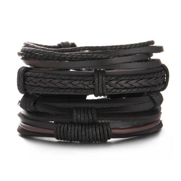 

Handmade Vintage Multilayer Men Leaf Leather Bracelet Braided Star Knot Leaf Rope Wood Beads Wrap Bracelets & Bangles Male Gift 20cm adjustable
