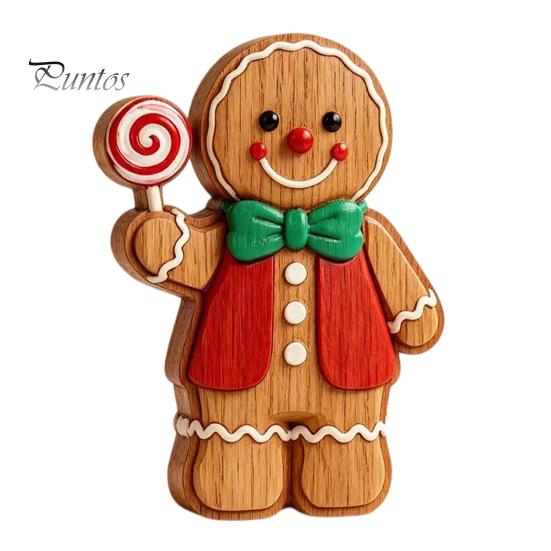 Unique Holiday Tabletop Gifts Christmas Gingerbread Man Ornament, Hand Painted Vintage Wooden Retro Style Ornaments Figurine, Rustic Decor for
